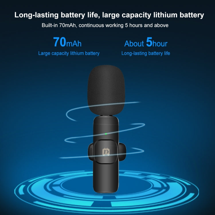 PULUZ Wireless Lavalier Noise Reduction Reverb Microphone for 8-Pin Device, Support Phone Charging(Black) - Microphone by PULUZ | Online Shopping South Africa | PMC TechLife
