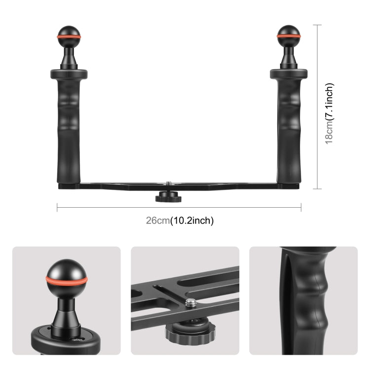 PULUZ Dual Handles Aluminium Alloy Tray Stabilizer for Underwater Camera Housings(Black) - Diving Accessories by PULUZ | Online Shopping South Africa | PMC TechLife | Buy Now Pay Later Mobicred