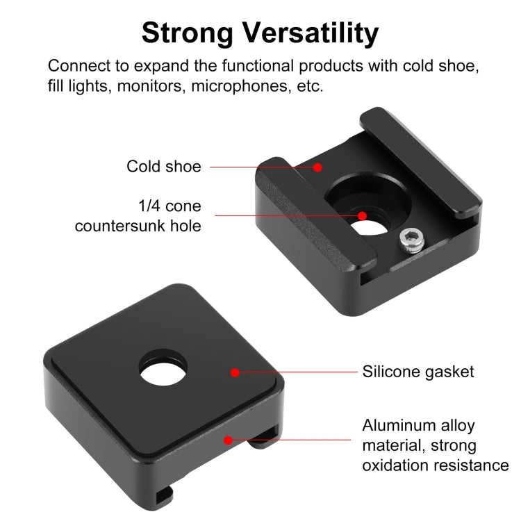 PULUZ Expand Cold Shoe Mount Adapter Microphone Flash Light Aluminum Alloy Holder Bracket (Black) - free shipping - PMC TechLife - Order now!