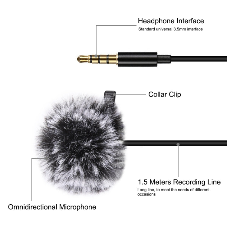 PULUZ 1.5m 3.5mm Jack Lavalier Wired Condenser Recording Microphone - Microphone by PULUZ | Online Shopping South Africa | PMC Jewellery