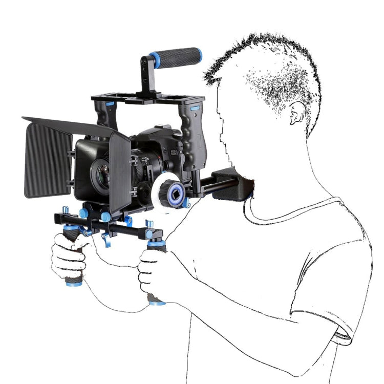 YELANGU YLG1103A-A Dual Handles Camera Shoulder Mount + Camera Cage Stabilizer Kit with Matte Box for DSLR Camera / Video Camera - free shipping - PMC TechLife - Order now!