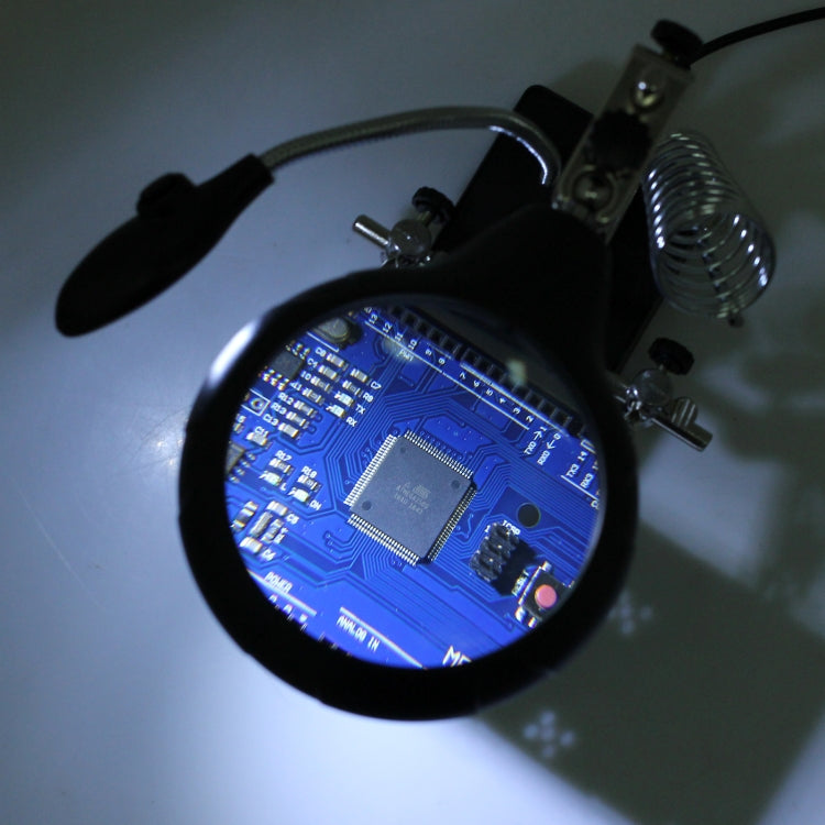 5 LED Auxiliary Clip Magnifier AC/DC Interchangeable with Soldering Stand & Two Magnifier, EU Plug(Silver) - free shipping - PMC TechLife - Order now!