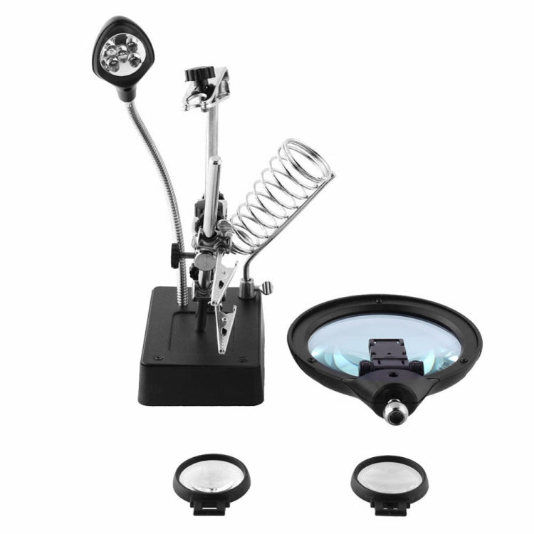 5 LED Auxiliary Clip Magnifier AC/DC Interchangeable with Soldering Stand & Two Magnifier, EU Plug(Silver) - free shipping - PMC TechLife - Order now!