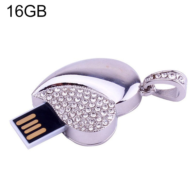 Silver Heart Shaped Diamond Jewelry USB Flash Disk, Special for Valentines Day Gifts (16GB) - USB Flash Drives by PMC TechLife | Online Shopping South Africa | PMC TechLife