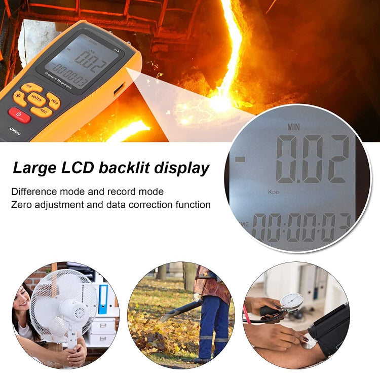 BENETECH GM510 LCD Display Pressure Manometer(Yellow) - free shipping - PMC TechLife - Order now!
