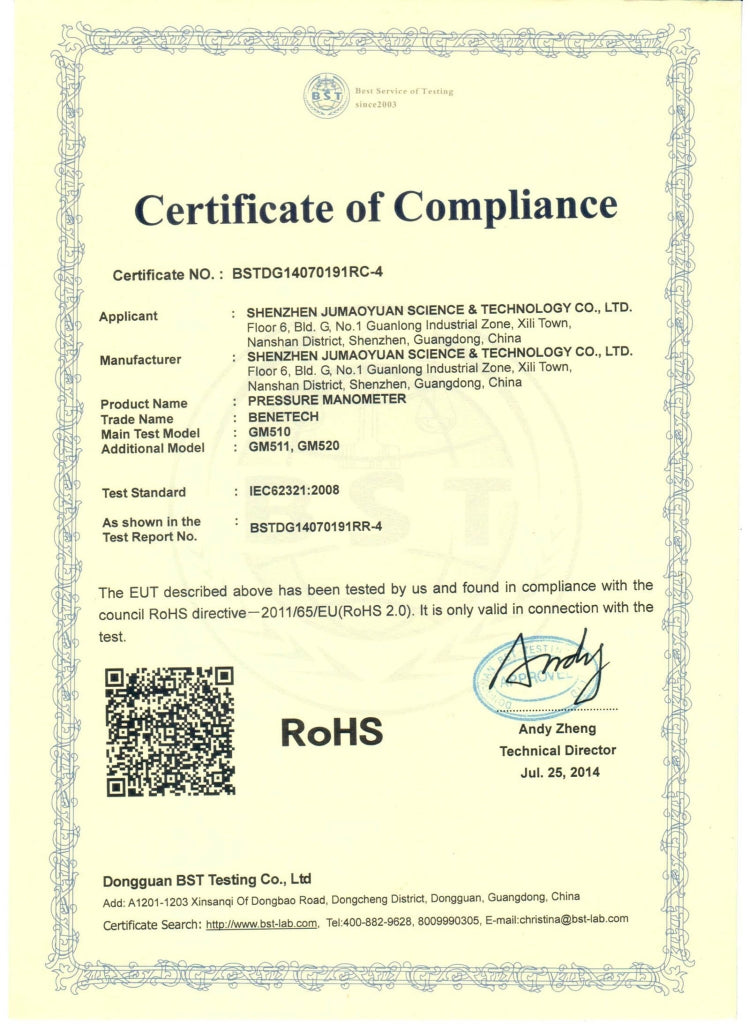 BENETECH GM510 LCD Display Pressure Manometer(Yellow) - free shipping - PMC TechLife - Order now!
