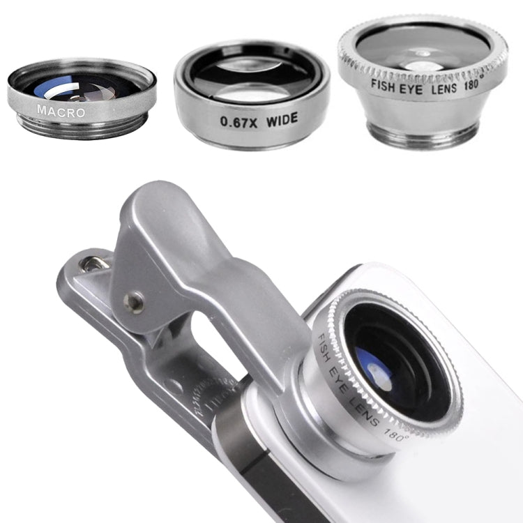 3 in 1 Photo Lens Kits (180 Degree Fisheye Lens + Super Wide Lens + Macro Lens), For iPhone, Galaxy, Sony, Lenovo, HTC, Huawei, Google, LG, Xiaomi, other Smartphones(Silver) - Combination Lens by PMC Jewellery | Online Shopping South Africa | PMC Jewellery