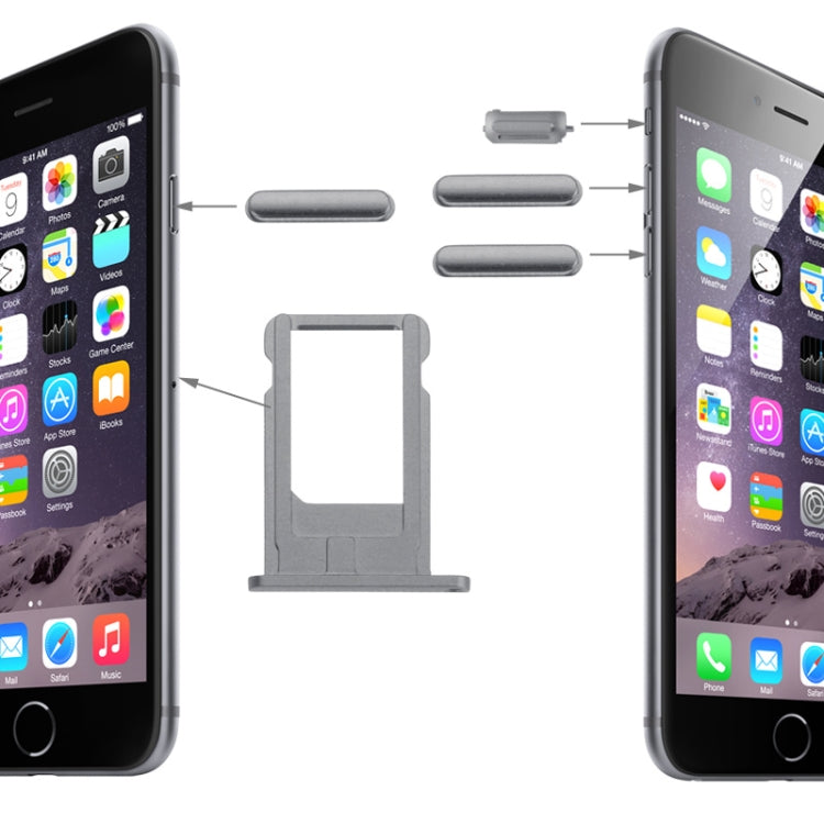 Original Card Tray & Volume Control Key & Screen Lock Key & Mute Switch Vibrator Key Kit for iPhone 6(Grey) - iPhone 6/6 Plus Parts by PMC TechLife | Online Shopping South Africa | PMC TechLife