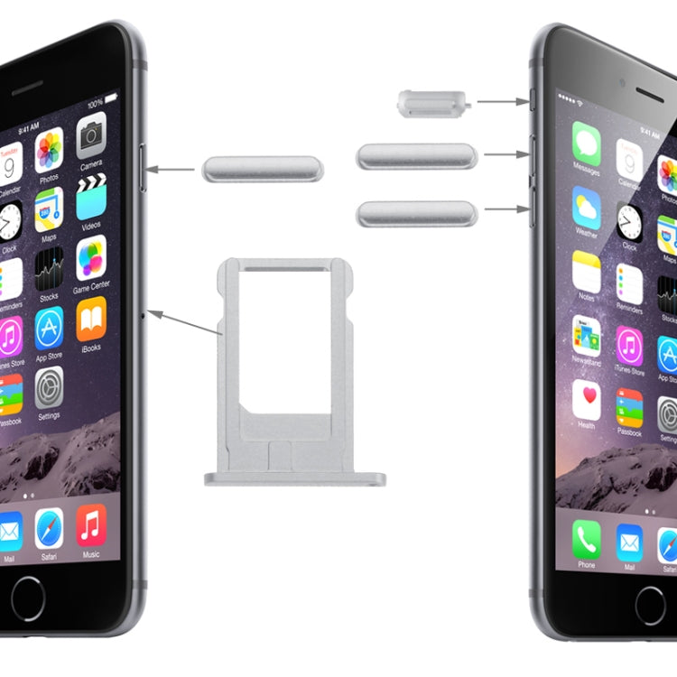 Card Tray & Volume Control Key & Screen Lock Key & Mute Switch Vibrator Key  Kit for iPhone 6(Silver) - iPhone 6/6 Plus Parts by PMC TechLife | Online Shopping South Africa | PMC TechLife