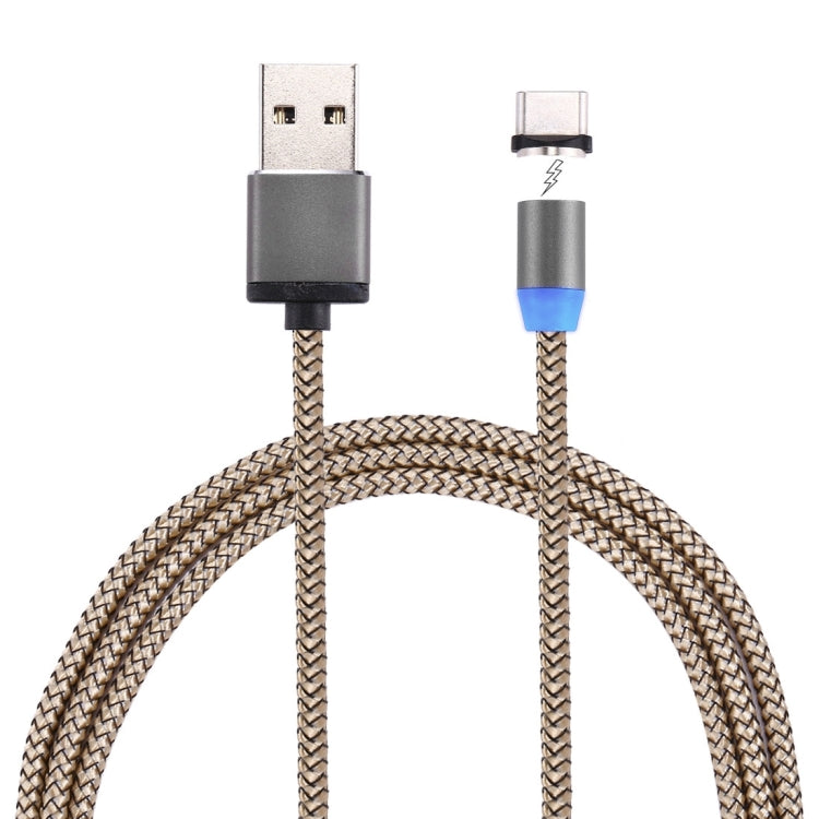 360 Degree Rotation 1m Weave Style USB-C / Type-C to USB 2.0 Strong Magnetic Charger Cable with LED Indicator(Gold) - Charging Cable & Head by PMC TechLife | Online Shopping South Africa | PMC TechLife