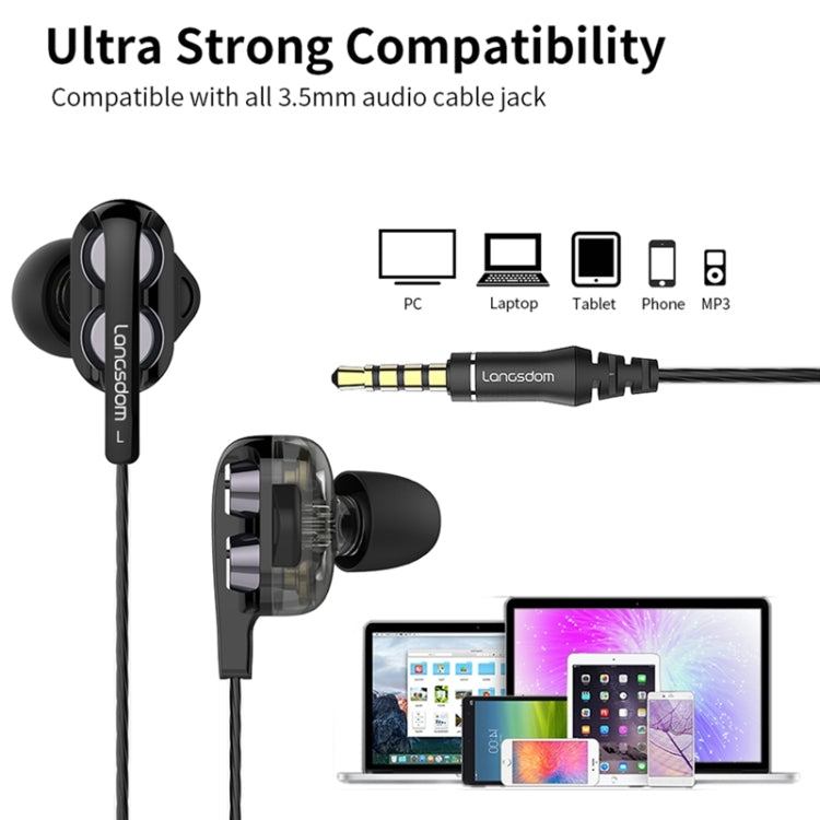 Langsdom Double Moving Coil with Wheat Headset(Black) - Bluetooth Earphone by Langsdom | Online Shopping South Africa | PMC TechLife