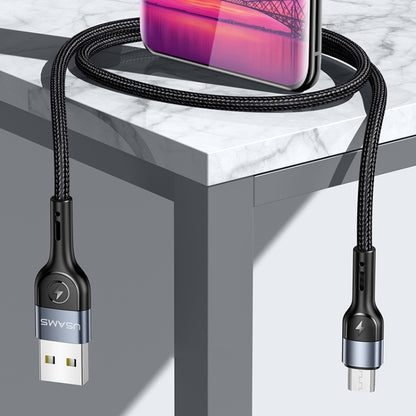 USAMS US-SJ450 U55 2A Micro USB Aluminum Alloy Weave Charging Cable, Length:1m(Black) - Micro USB Cable by USAMS | Online Shopping South Africa | PMC Jewellery