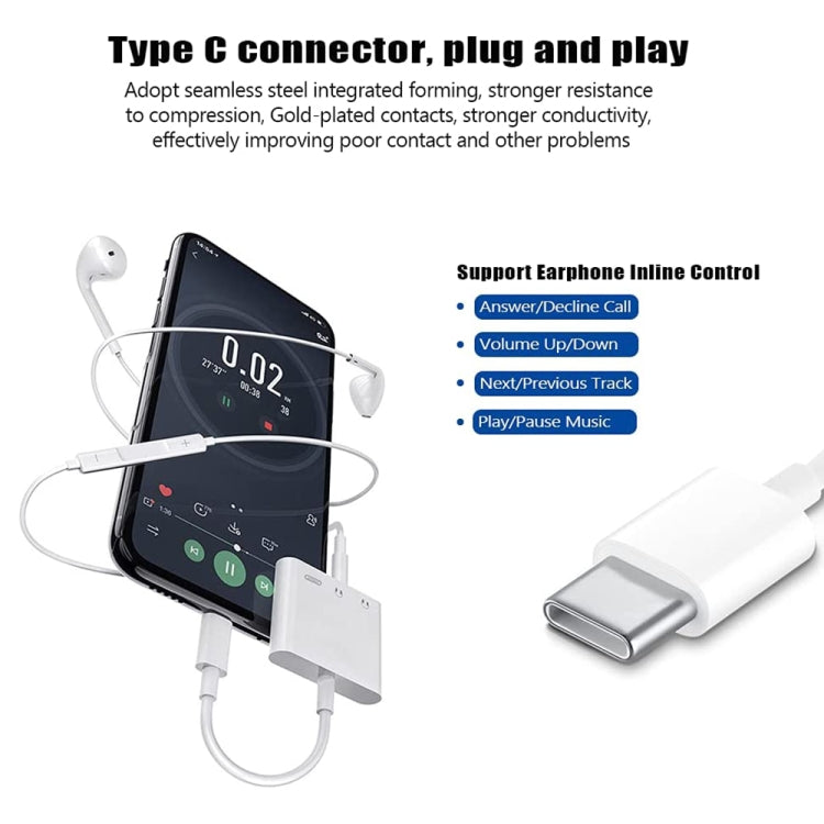 3 in 1 USB-C + 3.5mm + 3.5mm to USB-C Digital Charge Audio Adapter (White) - Audio Adapter by PMC TechLife | Online Shopping South Africa | PMC TechLife