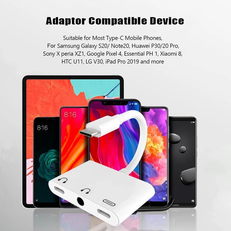 3 in 1 USB-C + 3.5mm + 3.5mm to USB-C Digital Charge Audio Adapter (White) - Audio Adapter by PMC TechLife | Online Shopping South Africa | PMC TechLife