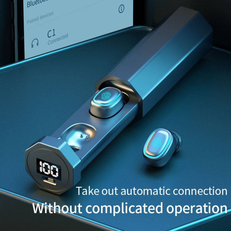 C1 Bluetooth 5.0 TWS Touch Polygonal Digital Display True Wireless Bluetooth Earphone with Charging Box(Black) - TWS Earphone by PMC TechLife | Online Shopping South Africa | PMC TechLife