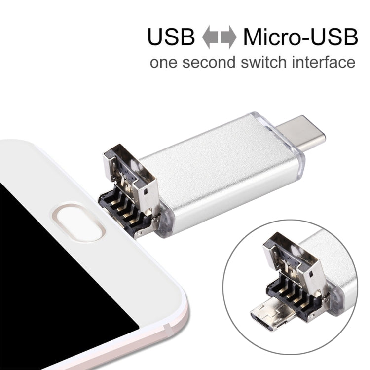 16GB 3 in 1 USB-C / Type-C + USB 2.0 + OTG Flash Disk, For Type-C Smartphones & PC Computer(Silver) - free shipping - PMC TechLife - Order now!