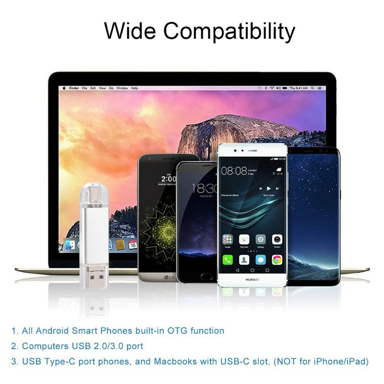 16GB 3 in 1 USB-C / Type-C + USB 2.0 + OTG Flash Disk, For Type-C Smartphones & PC Computer(Silver) - free shipping - PMC TechLife - Order now!