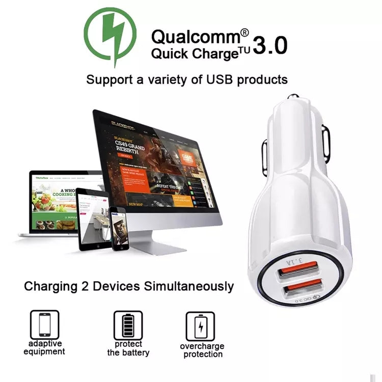 Qc3.0 Dual USB 6A Vehicle Fast Charger / Mobile Phone Tablet Fast Charging(White) - Car Charger by PMC TechLife | Online Shopping South Africa | PMC TechLife