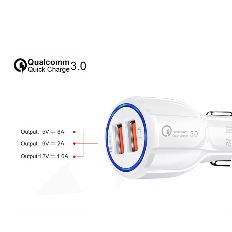 Qc3.0 Dual USB 6A Vehicle Fast Charger / Mobile Phone Tablet Fast Charging(White) - Car Charger by PMC Jewellery | Online Shopping South Africa | PMC Jewellery