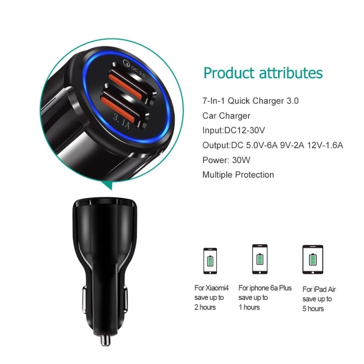 Qc3.0 Dual USB Car Charger + 8 Pin Fast Charging Line Car Charging Kit(Black) - Car Charger by PMC TechLife | Online Shopping South Africa | PMC TechLife