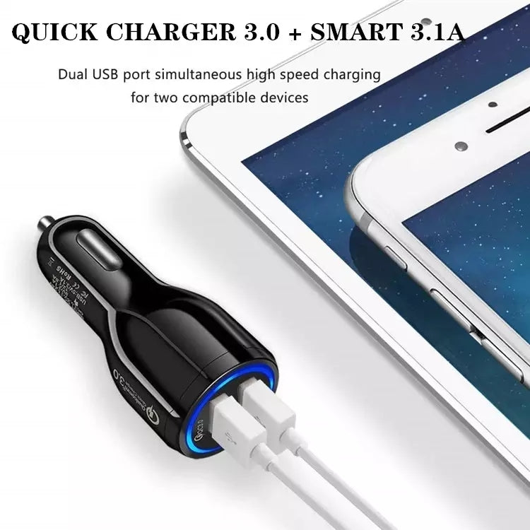 Qc3.0 Dual USB Car Charger + Micro USB Fast Charging Cable Car Charging Kit(White) - Car Charger by PMC TechLife | Online Shopping South Africa | PMC TechLife