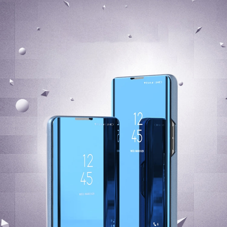 For Samsung Galaxy A12 Plated Mirror Horizontal Flip Leather Case with Holder(Blue) - Galaxy Phone Cases by PMC TechLife | Online Shopping South Africa | PMC TechLife | Buy Now Pay Later Mobicred