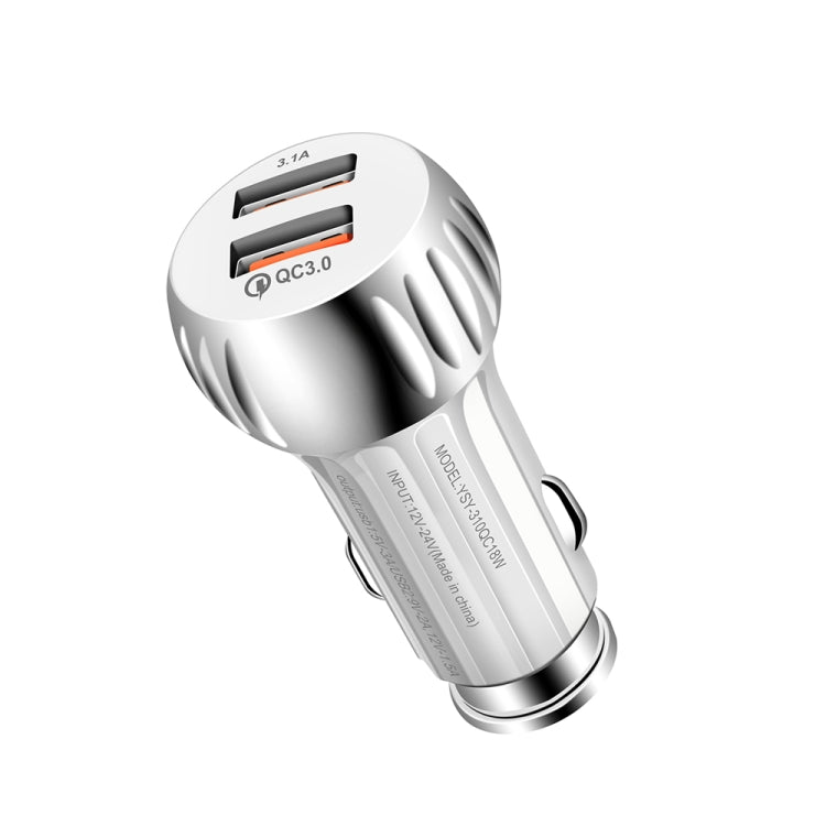 YSY-310QC18W QC3.0 Dual Port USB Car Charger + 3A USB to Micro USB Data Cable, Cable Length: 1m(White) - Car Charger by PMC TechLife | Online Shopping South Africa | PMC TechLife