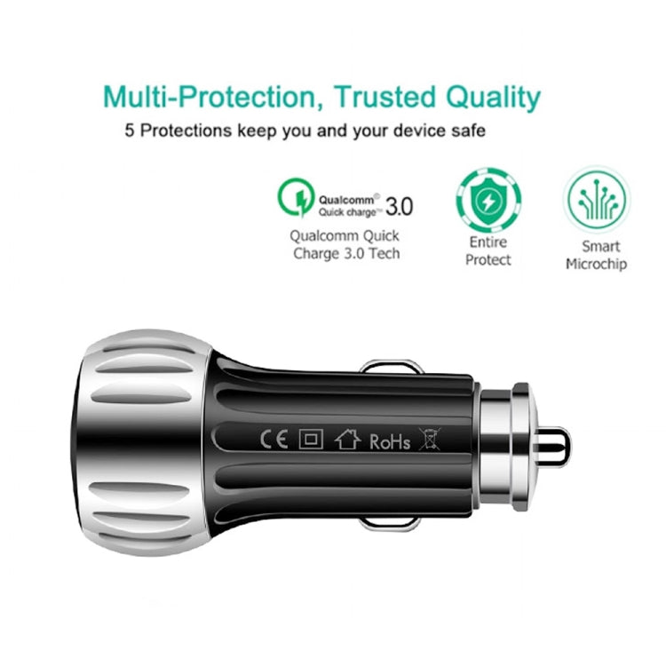 YSY-310QC18W QC3.0 Dual Port USB Car Charger + 3A USB to Micro USB Data Cable, Cable Length: 1m(Black) - Car Charger by PMC TechLife | Online Shopping South Africa | PMC TechLife