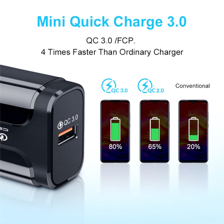 LZ-023 18W QC 3.0 USB Portable Travel Charger + 3A USB to Micro USB Data Cable, EU Plug(Black) - free shipping - PMC TechLife - Order now!