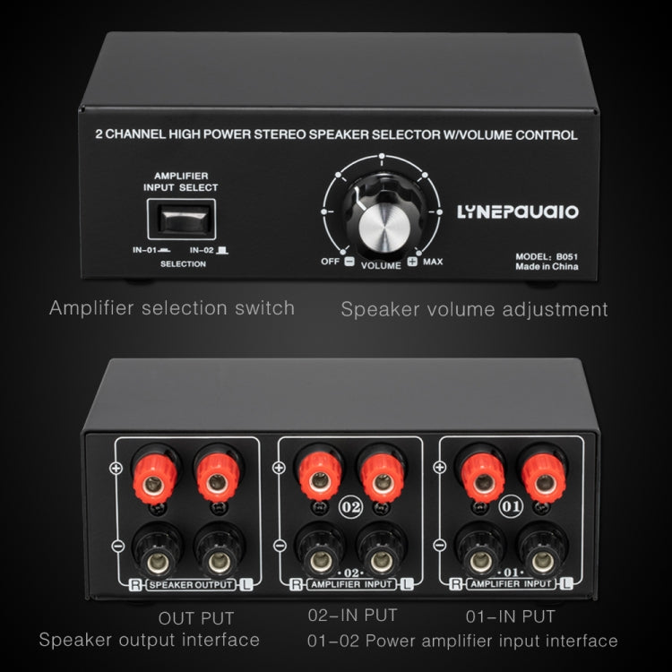 B051 2 Input And 1 Output Power Amplifier And Speaker Selection Switcher Output With Volume Adjustment 2 Power Amplifiers Audio Switcher Switch Distribution Comparator -  by PMC Jewellery | Online Shopping South Africa | PMC Jewellery