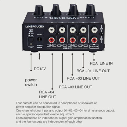 1-In 4-Out Front Stereo Signal Amplifier, Independent Output Volume Adjustment RCA Interface No Loss  Allocator, US Plug -  by PMC Jewellery | Online Shopping South Africa | PMC Jewellery