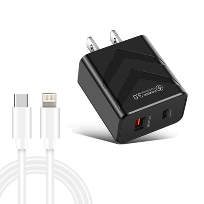 LZ-715 20W PD + QC 3.0 Dual Ports Fast Charging Travel Charger with USB-C / Type-C to 8 Pin Data Cable，US Plug(Black) - USB Charger by PMC Jewellery | Online Shopping South Africa | PMC Jewellery