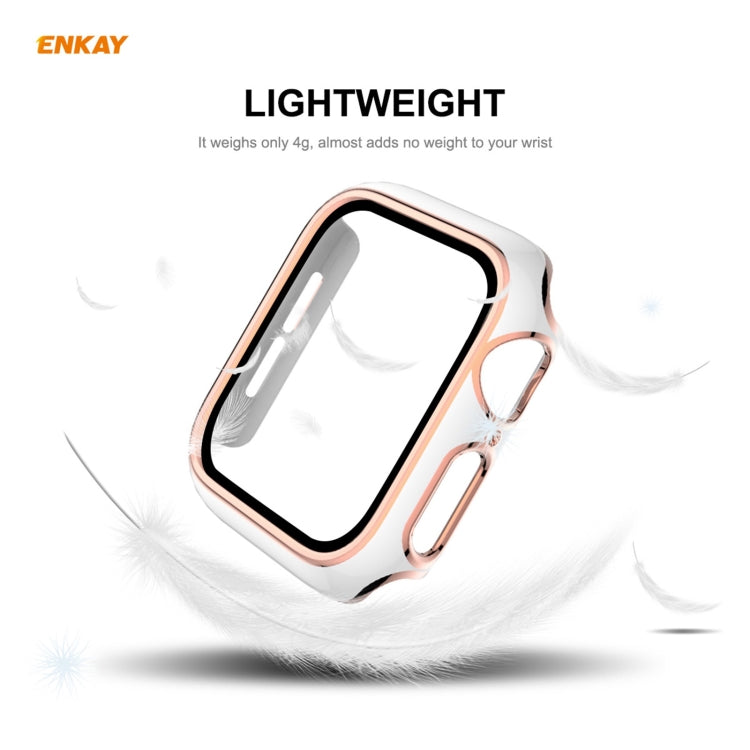 ENKAY Hat-Prince Full Coverage Electroplated PC Case + Tempered Glass Protector for Apple Watch Series 6 / 5 / 4 / SE 44mm(White+Silver) - Watch Cases by ENKAY | Online Shopping South Africa | PMC TechLife | Buy Now Pay Later Mobicred