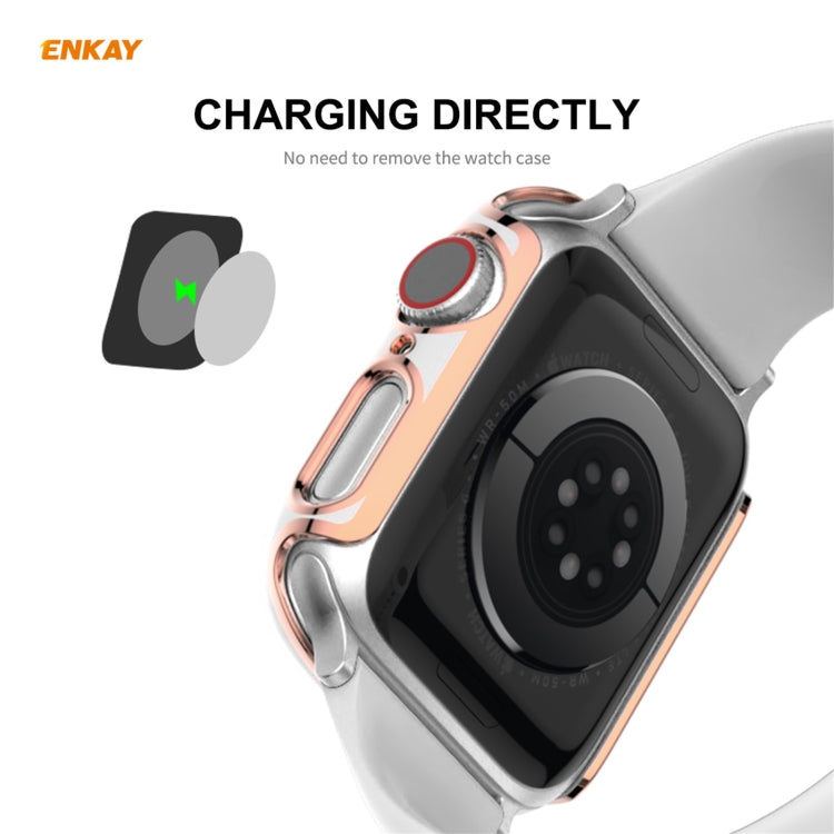 ENKAY Hat-Prince Full Coverage Electroplated PC Case + Tempered Glass Protector for Apple Watch Series 6 / 5 / 4 / SE 44mm(Black+Champagne) - Watch Cases by ENKAY | Online Shopping South Africa | PMC TechLife | Buy Now Pay Later Mobicred