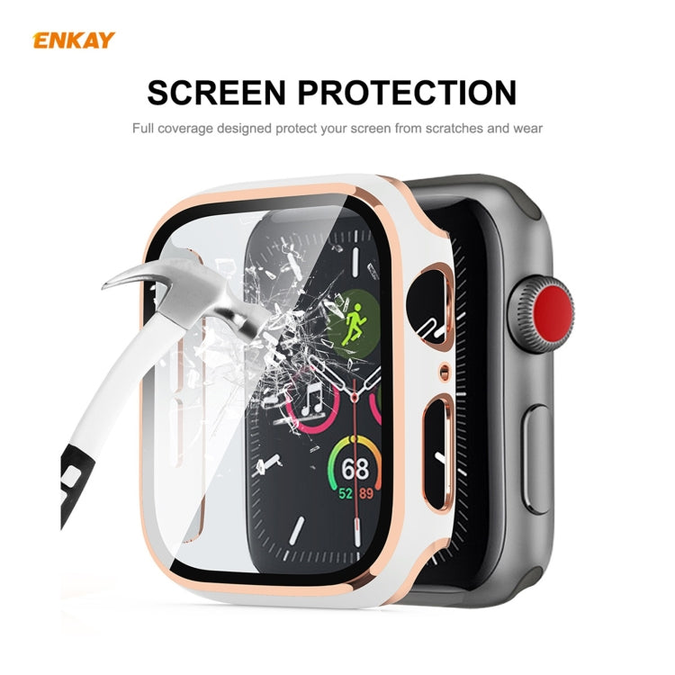 ENKAY Hat-Prince Full Coverage Electroplated PC Case + Tempered Glass Protector for Apple Watch Series 6 / 5 / 4 / SE 44mm(Black+Champagne) - Watch Cases by ENKAY | Online Shopping South Africa | PMC TechLife | Buy Now Pay Later Mobicred