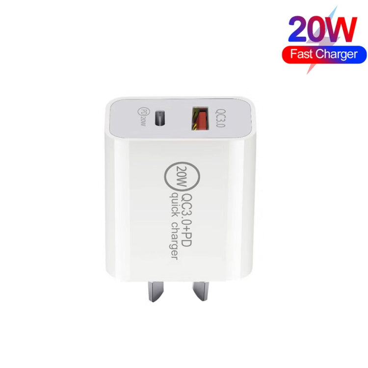 TCS-20WACA 20W PD Type-C + QC 3.0 USB Interface Fast Charging Travel Charger with USB-C / Type-C to 8 Pin Fast Charge Data Cable AU Plug - USB Charger by PMC TechLife | Online Shopping South Africa | PMC TechLife | Buy Now Pay Later Mobicred
