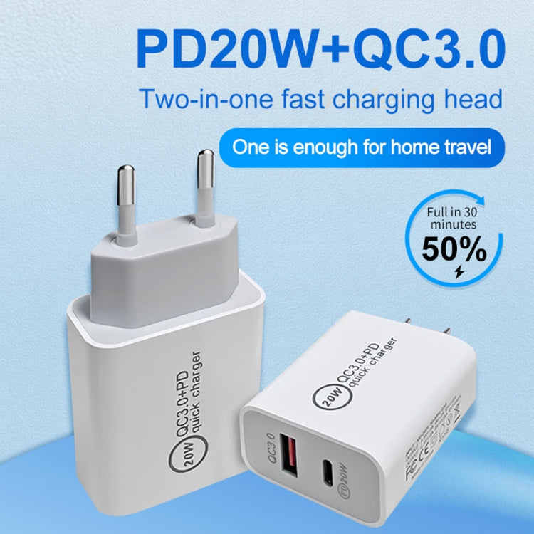 TCS-20WACA 20W PD Type-C + QC 3.0 USB Interface Fast Charging Travel Charger with USB-C / Type-C to 8 Pin Fast Charge Data Cable AU Plug - USB Charger by PMC TechLife | Online Shopping South Africa | PMC TechLife | Buy Now Pay Later Mobicred