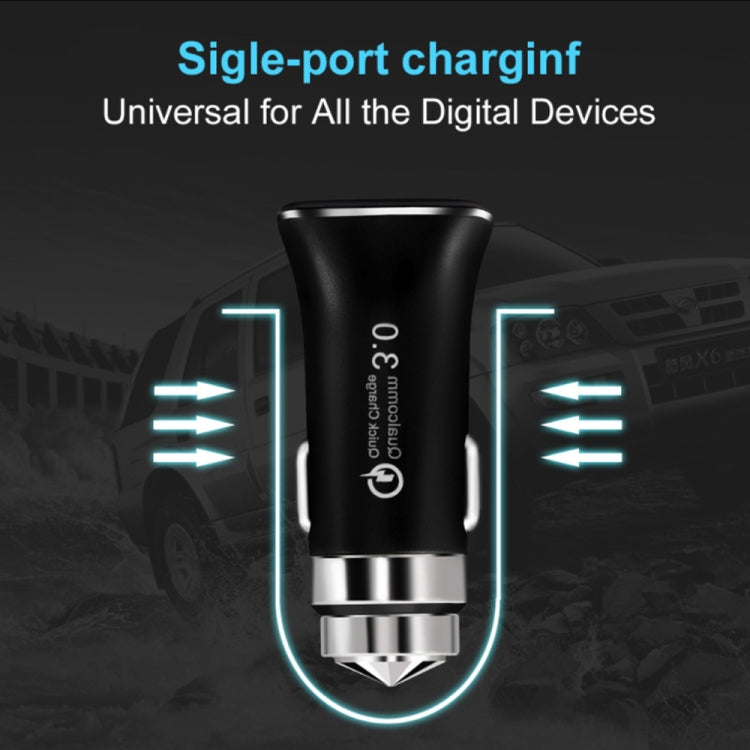 LZ-328 Safety Hammer Type QC3.0 USB  Fast Charging Car Charger(Black) - Car Charger by PMC TechLife | Online Shopping South Africa | PMC TechLife