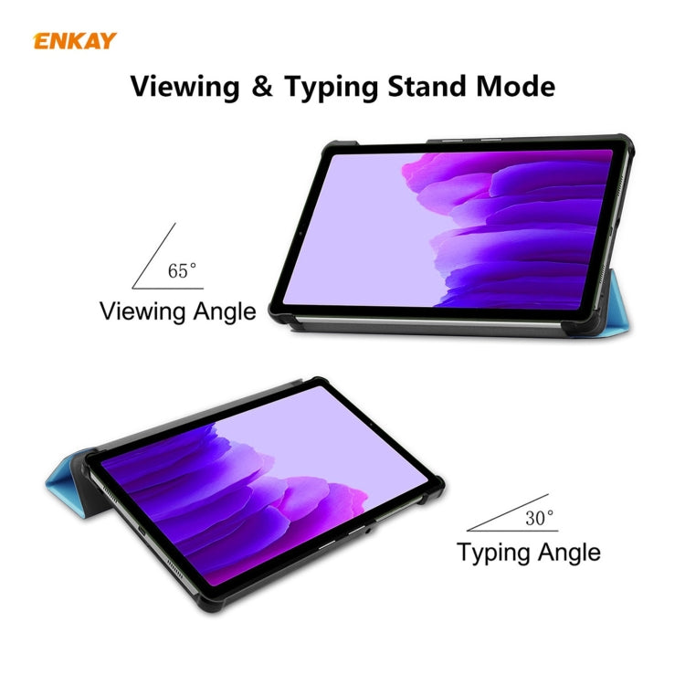 ENKAY PU Leather + Plastic Case with Three-folding Holder for Samsung Galaxy Tab A7 Lite T220 / T225(Light Blue) - free shipping - PMC TechLife - Order now!
