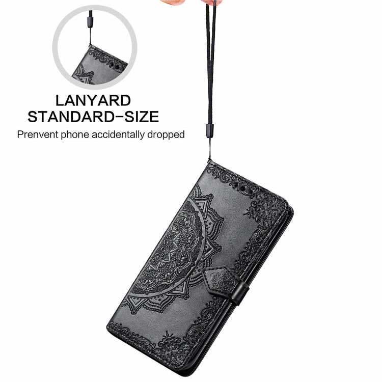 For Samsung Galaxy A22 5G Mandala Embossing Pattern Horizontal Flip Leather Case with Holder & Card Slots & Wallet & Lanyard(Black) - Galaxy Phone Cases by PMC TechLife | Online Shopping South Africa | PMC TechLife | Buy Now Pay Later Mobicred
