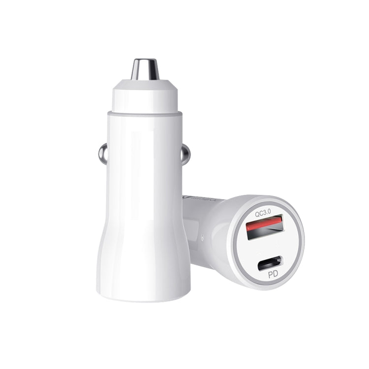 P21 PD 20W USB-C / Type-C + QC3.0 18W USB Fast Car Charger with USB to 8 Pin Data Cable Set(White) - Car Charger by PMC Jewellery | Online Shopping South Africa | PMC Jewellery