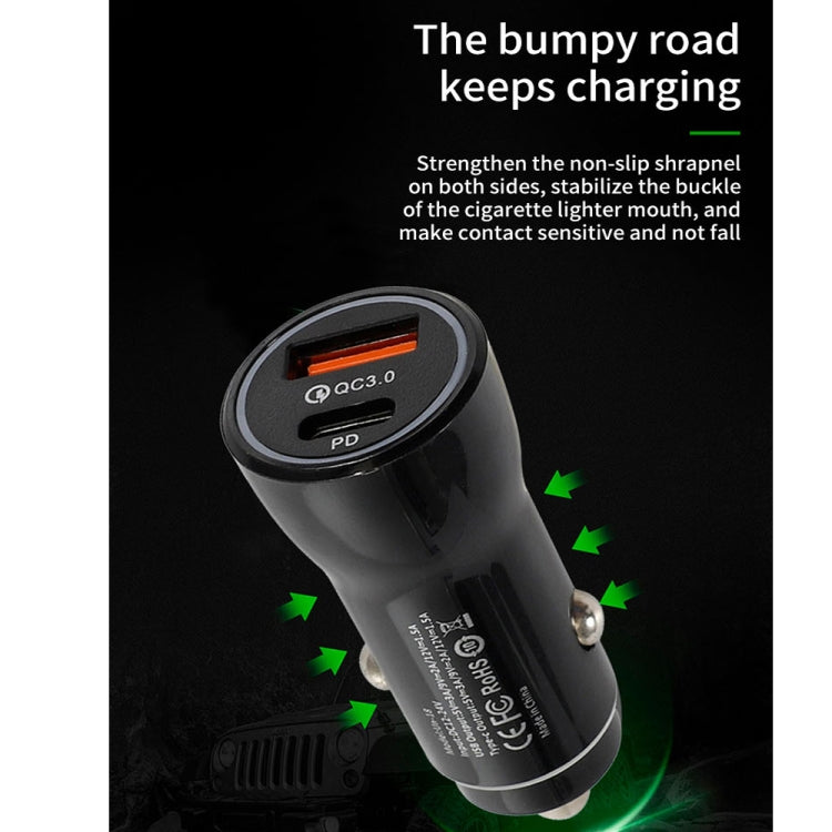 P21 PD 20W USB-C / Type-C + QC3.0 18W USB Fast Car Charger with USB to 8 Pin Data Cable Set(Black) - Car Charger by PMC Jewellery | Online Shopping South Africa | PMC Jewellery