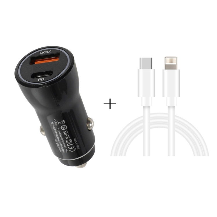 P21 PD 20W USB-C / Type-C + QC3.0 18W USB Fast Car Charger with USB-C / Type-C to 8 Pin Data Cable Set(Black) - Car Charger by PMC Jewellery | Online Shopping South Africa | PMC Jewellery