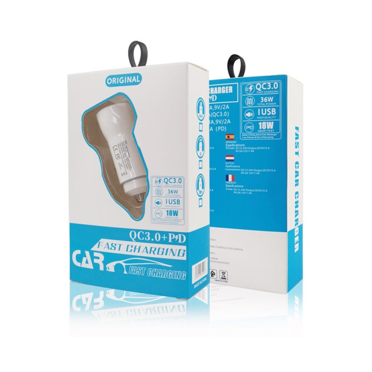 P21 PD 20W USB-C / Type-C + QC3.0 18W USB Fast Car Charger with USB-C / Type-C to 8 Pin Data Cable Set(White) - Car Charger by PMC TechLife | Online Shopping South Africa | PMC TechLife