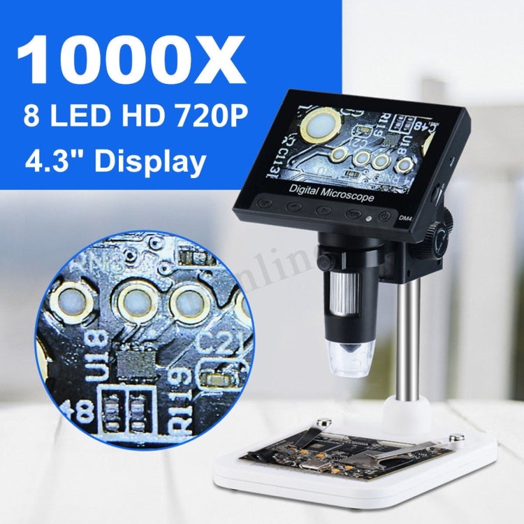 DM4 4.3 Inch LCD Digital Microscope Endoscope with Recording and Stand, HD, 720P, 1000X Zoom - free shipping - PMC TechLife - Order now!