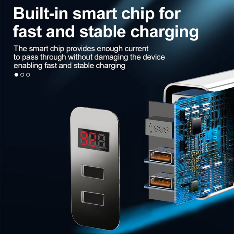 F002C QC3.0 USB + USB 2.0 LED Digital Display Fast Charger with USB to 8 Pin Data Cable, UK Plug(White) - USB Charger by PMC TechLife | Online Shopping South Africa | PMC TechLife | Buy Now Pay Later Mobicred