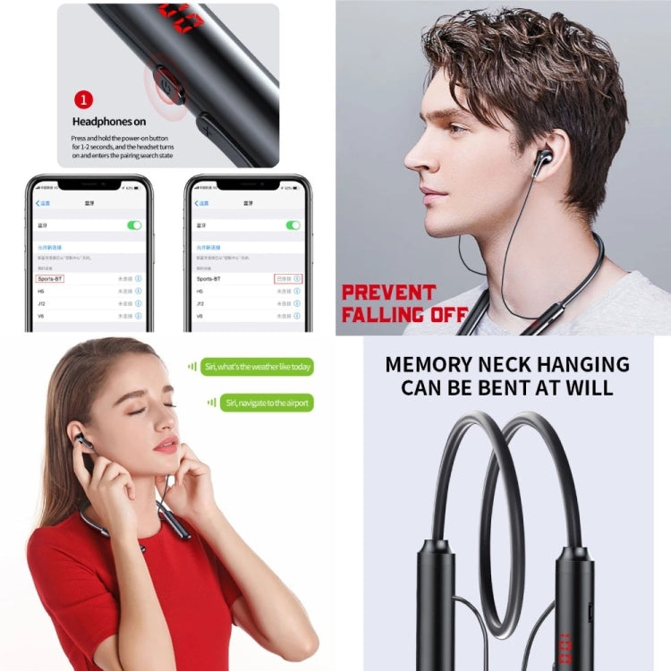 960 Neckband Magnetic Stereo Headphone with LED Display Support TF Card(Black) - Neck-mounted Earphone by PMC TechLife | Online Shopping South Africa | PMC TechLife