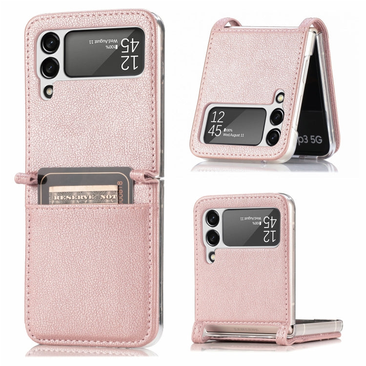 For Samsung Galaxy Z Flip3 5G Litchi Pattern Folding Leather Shockproof Card All-inclusive Case(Pink) - Galaxy Phone Cases by PMC TechLife | Online Shopping South Africa | PMC TechLife