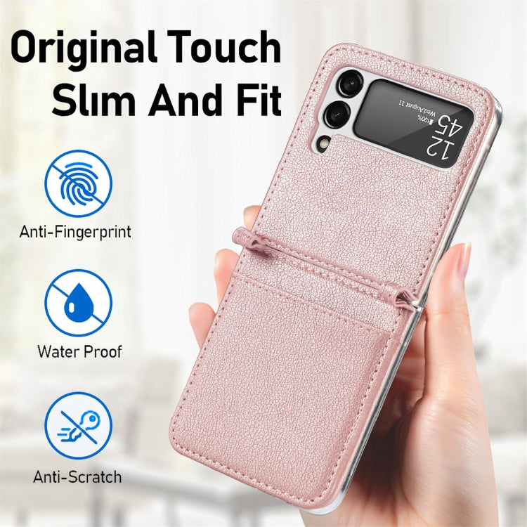 For Samsung Galaxy Z Flip3 5G Litchi Pattern Folding Leather Shockproof Card All-inclusive Case(Pink) - Galaxy Phone Cases by PMC TechLife | Online Shopping South Africa | PMC TechLife