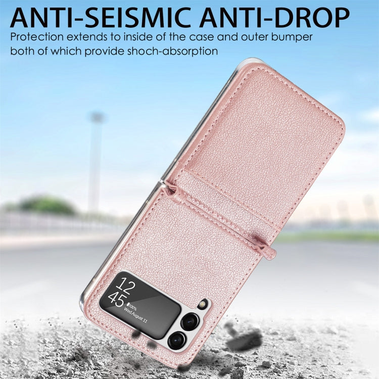 For Samsung Galaxy Z Flip3 5G Litchi Pattern Folding Leather Shockproof Card All-inclusive Case(Pink) - Galaxy Phone Cases by PMC TechLife | Online Shopping South Africa | PMC TechLife